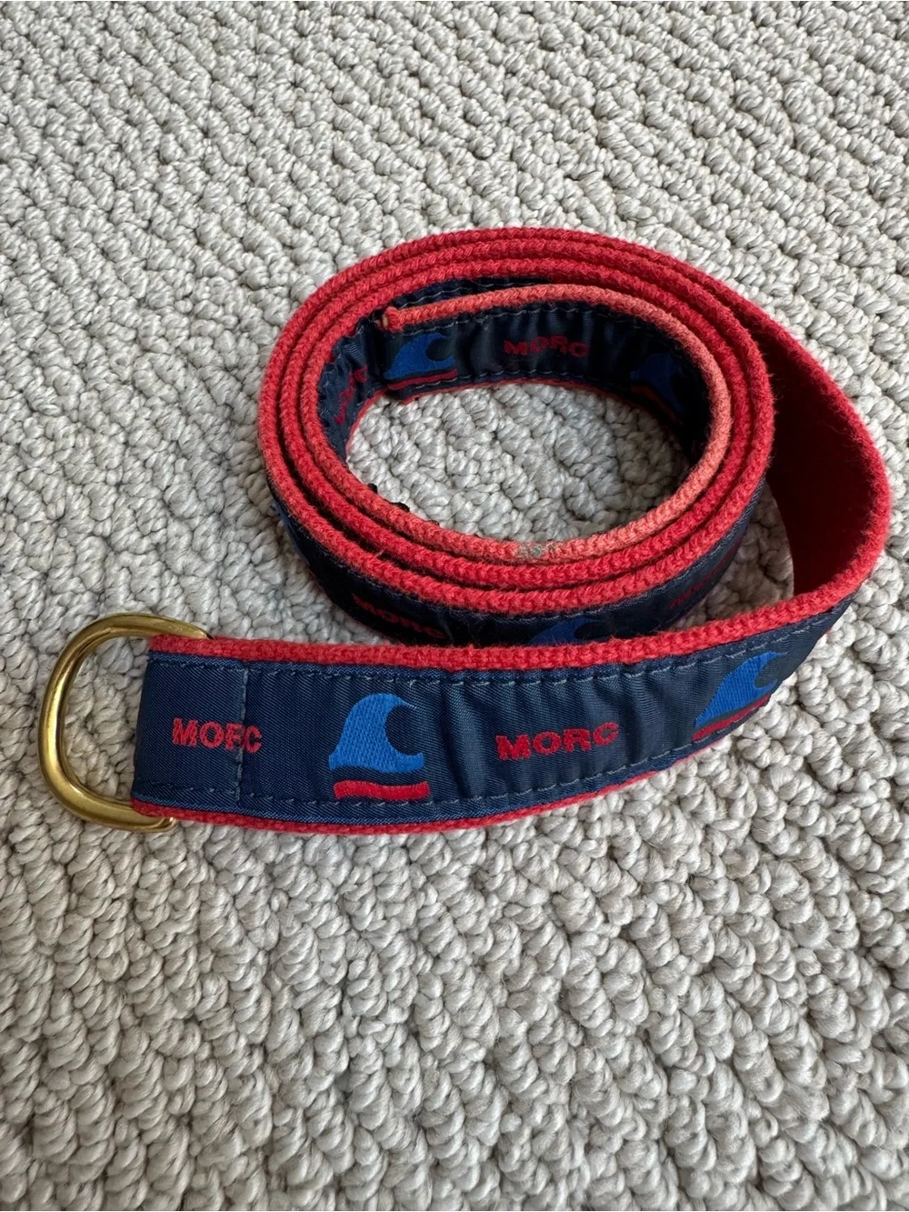 Vintage MORC Sailing Red & Navy D-Ring Web Belt with Brass Hardware SZ 42.5